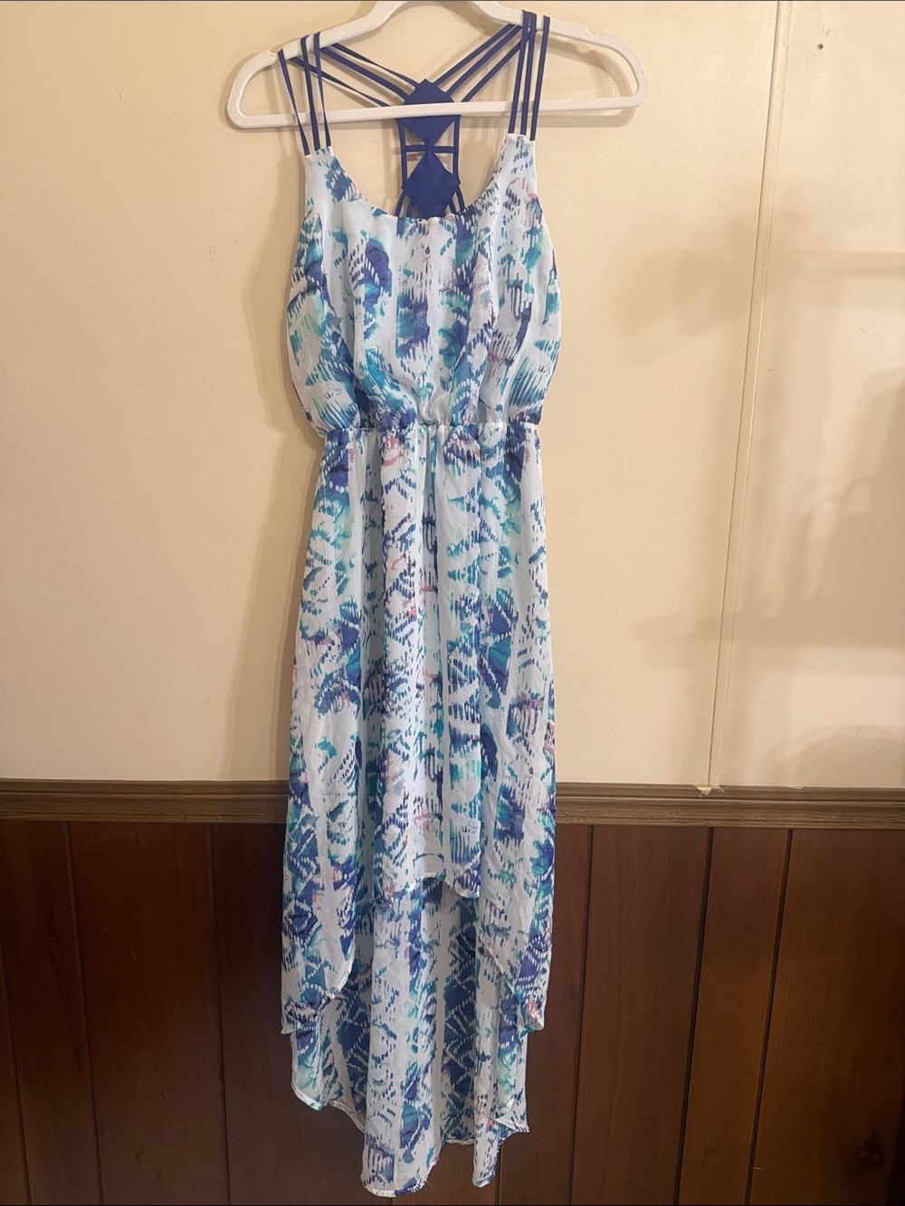 Princess Vera Wang Blue Abstract Print High Low Dress Size Small